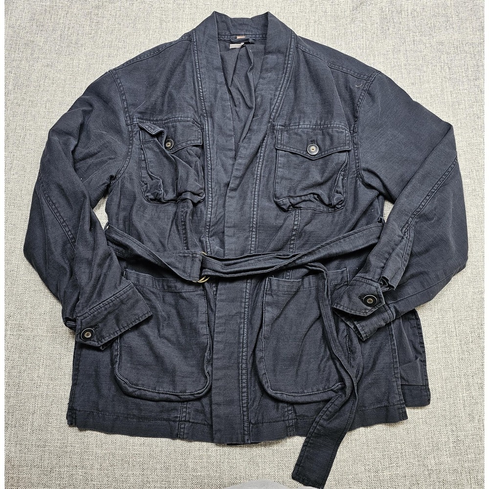 Free People Jacket Womens Small Black Belted Utility Safari Pockets Open Front